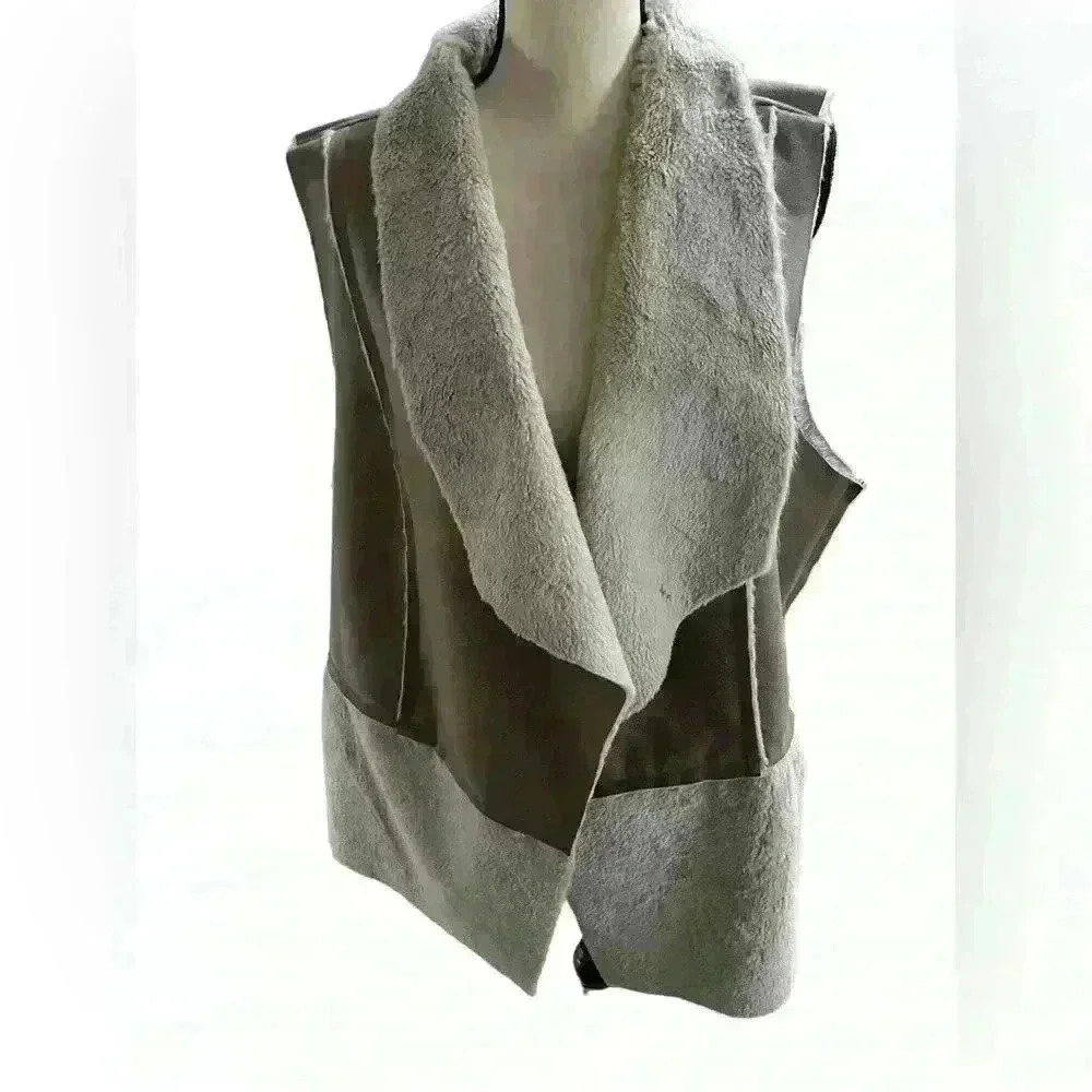 Chico’s Faux Suede & Fur Shawl Vest